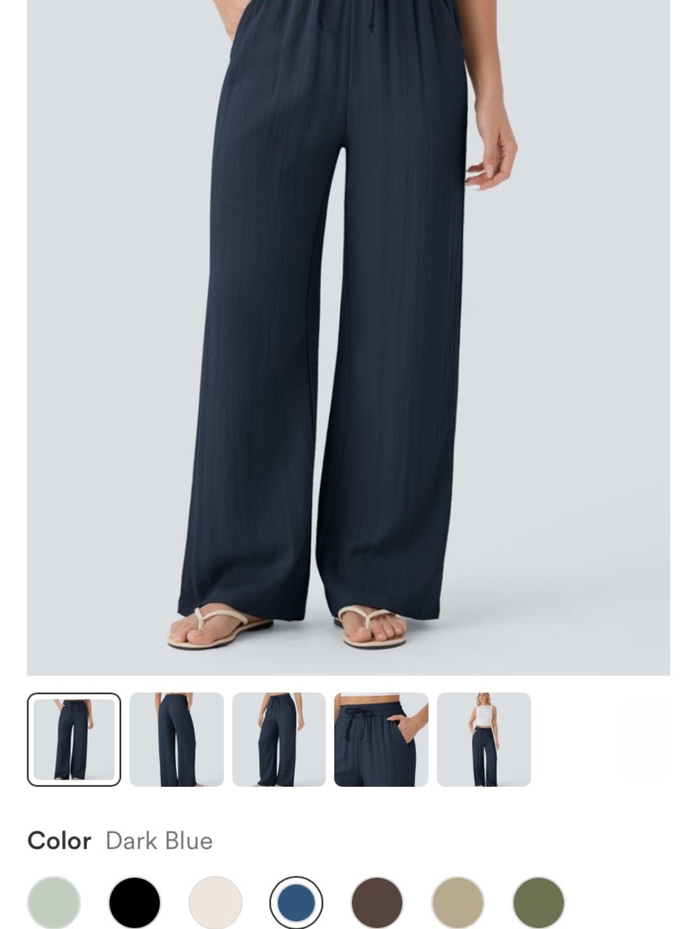 High Waisted Drawstring Pocket Wide Leg Baggy Casual Linen-Feel Pants - Picture 3 of 5